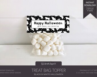 Adornos para bolsas de dulces de Halloween en blanco y negro / Diseños espeluznantes y dulces (descarga instantánea)
