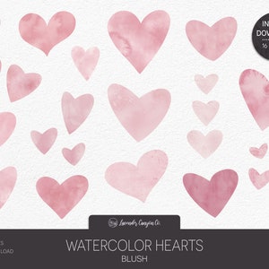 Aquarel hart Blush Clipart PNG, Blush roze digitale handgetekende Valentine hart clipart