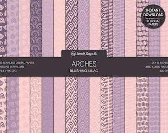 Blushing Lilac Boho Hand-Drawn Rainbow Arch Digital Paper, Bohemian Arches Seamless Background, Printable Purple and Pink Digital Paper