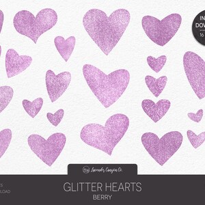 Glitter Heart Berry Purple Clipart PNG, Purple Glitter Digital Hand-drawn Valentine Heart Clipart