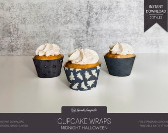 Midnight Halloween Cupcake Wrappers | Spooky Printable Party Decor (Instant Download)