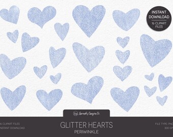 Periwinkle Glitter Heart Clipart, Hand-drawn PNG (Digital Download)