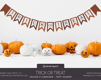Orange & Aubergine Halloween Party Banner | "Trick or Treat" Printable Party Decor (Instant Download)