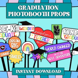Cabine de fotos para formatura de pré-escola 2025 para impressão, acessórios para festa de formatura, decoração para festa de formatura do jardim de infância, download instantâneo de acessórios para formatura da pré-escola