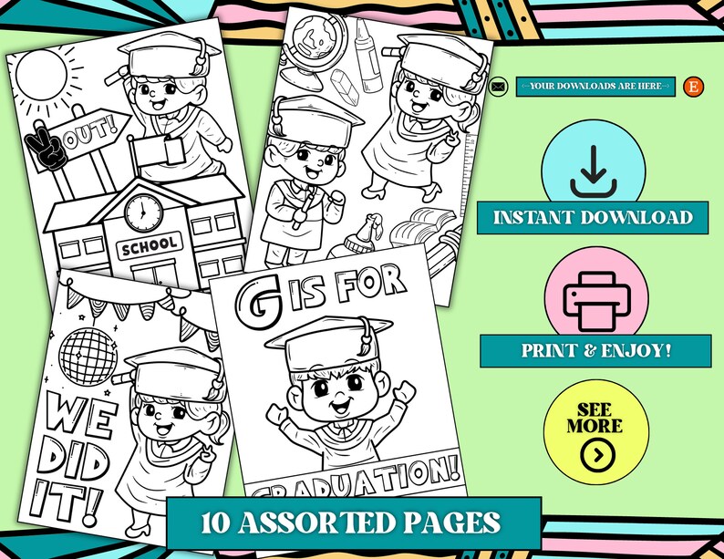 Preschool Graduation Coloring Pages Kindergarten Graduation - Etsy
