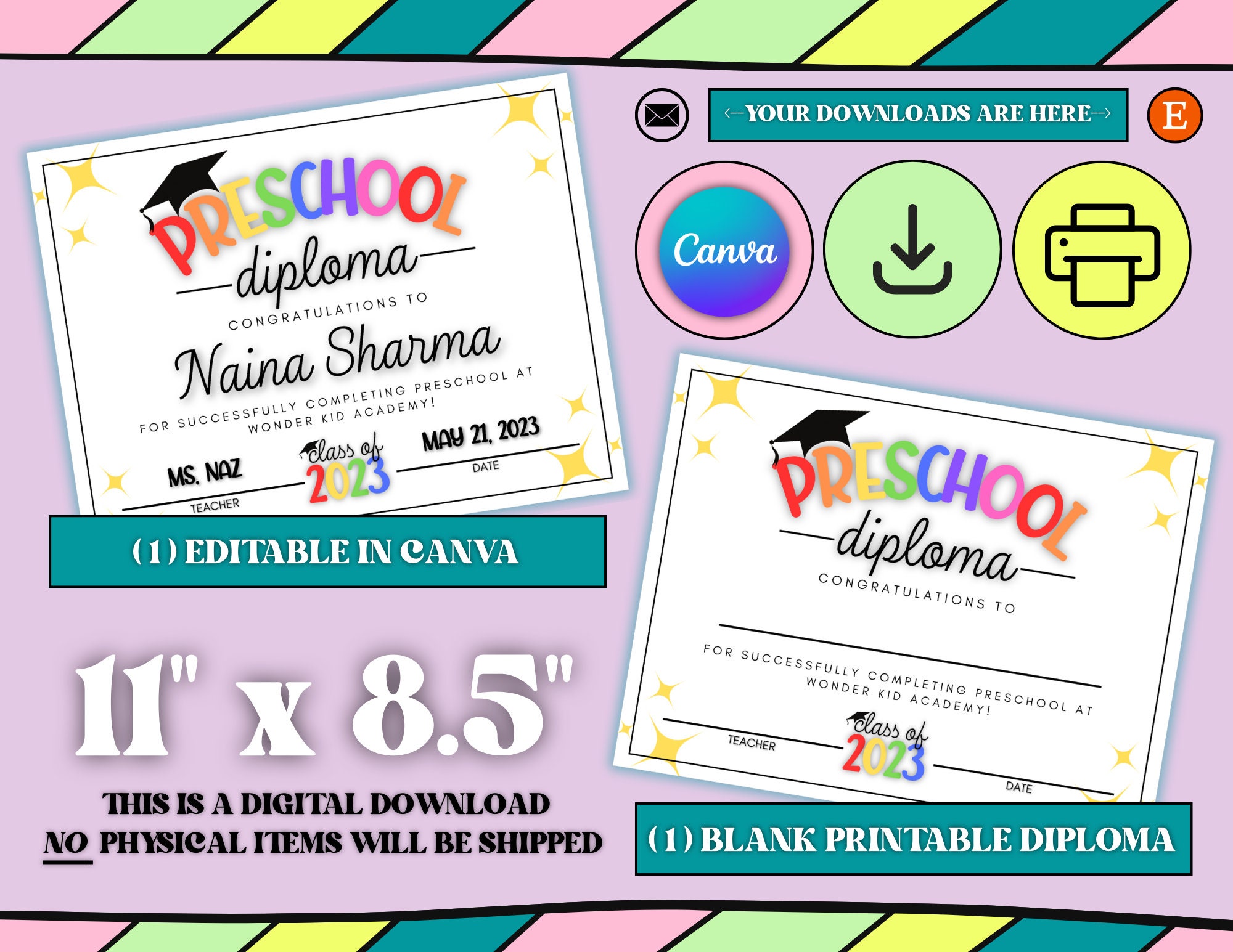 Editable Preschool Diploma Template Instant Download Etsy