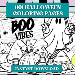 10 Halloween Malseiten für Kinder Halloween Party Aktivität Printable Halloween Bundle Sofort Download Halloween Malbuch Printable
