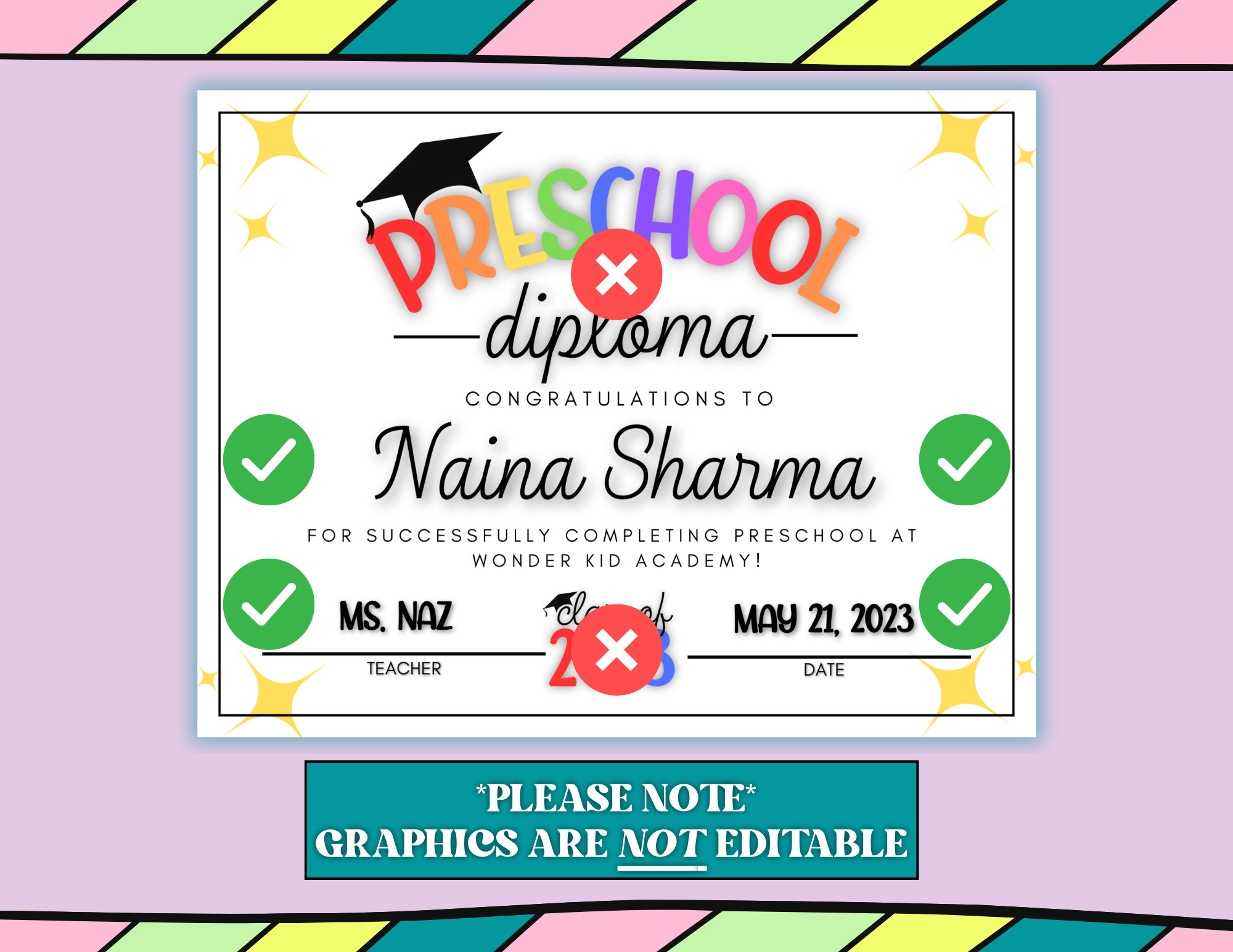 Editable Preschool Diploma Template Instant Download Etsy