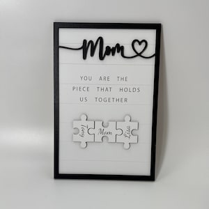 Personalized Mother&#39;s Day Puzzle Sign • Custom Mom Gift • You Are the Piece That Holds Us Together • Family Name Wood Sign