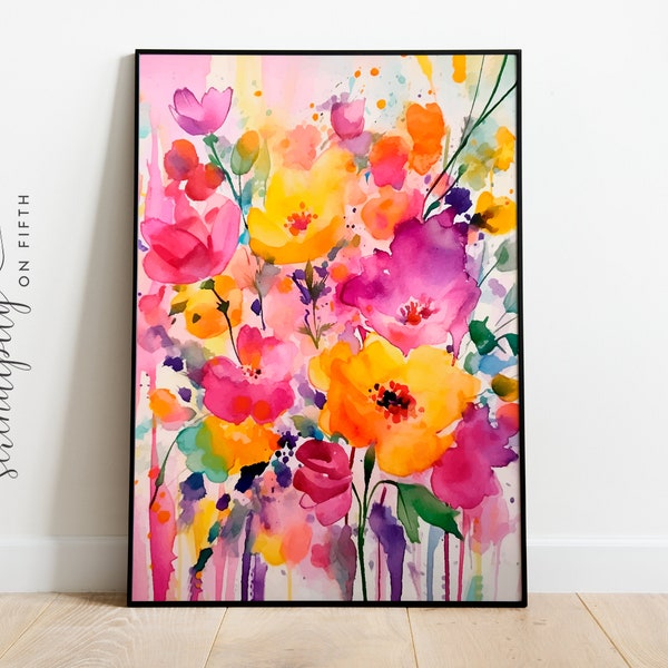 Flower Watercolor | Digital Download | Floral Wall Art | Printable Wall Art | Downloadable Art | Colorful Wall Art | Bright Floral Prints