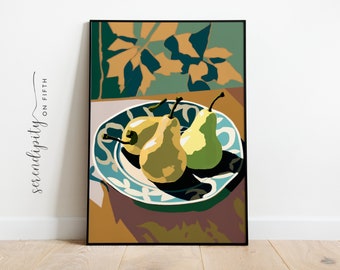 Pear Wall Art | Minimalist Art | Food Still Life Art | Printable Art | Boho Wall Art | Boho Home Decor | Kitchen Decor | Digital Download