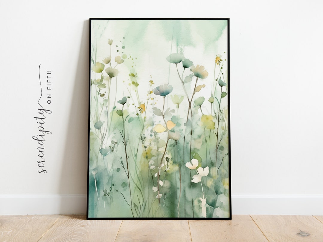 Sage Green Floral Wall Art Printable Wall Art Watercolor Printable Wall