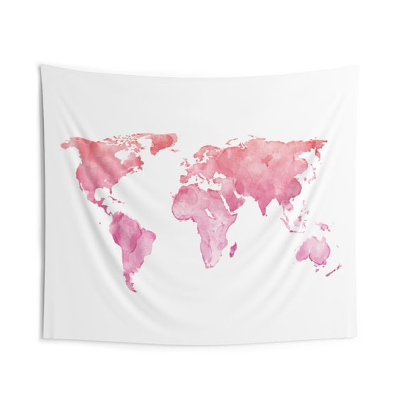 Pink World Map Watercolor Tapestry Pink Tapestry World Map | Etsy