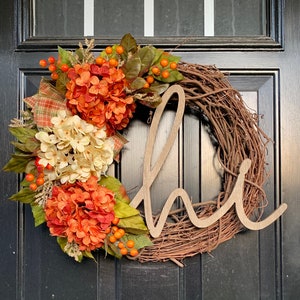Fall Wreath for Front Door, Autumn Wreath for Front Door, Fall Hydrangea Wreath, Fall Hi Wreath, Autumn Hi Wreath, Thanksgiving Wreath
