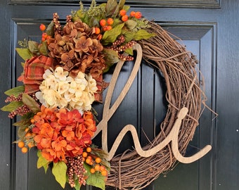 Fall Wreath, Fall Wreath for Front Door, Autumn Wreath, Fall Hydrangea Wreath, Fall Hi Wreath, Autumn Hi Wreath, Thanksgiving Wreath