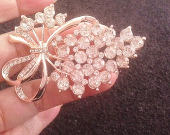 Broche extra grande de cristal de alta calidad con diamantes de imitación, broche plateado, broche transparente que cuelga, broche de adorno para ramo de boda DIY.