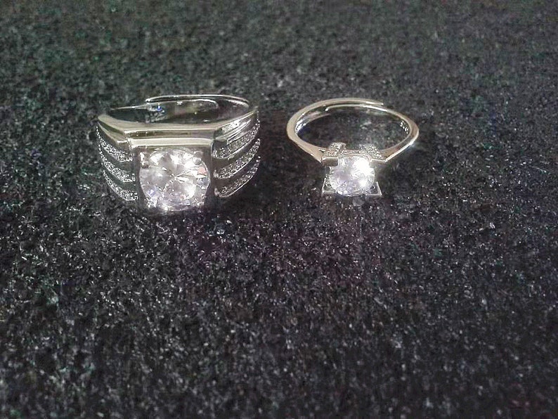10 pairs of different couple ring eternity faux diamond band replica classic wedding anniversary rings perfect for traveling simple dainty.