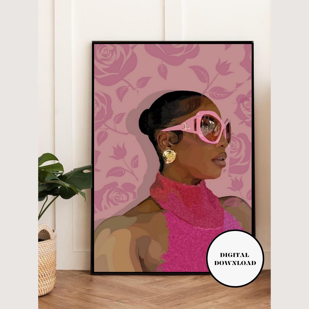 black-girl-printable-wall-art-black-girl-art-pink-flowers-art-wall