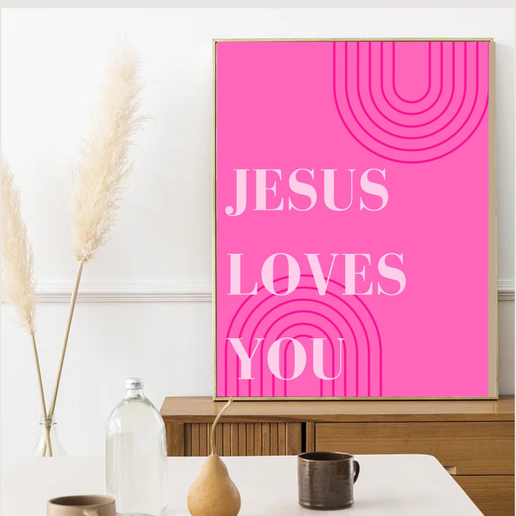 Christian Printable Wall Art, Jesus Art, Digital Prints, Pink Art ...