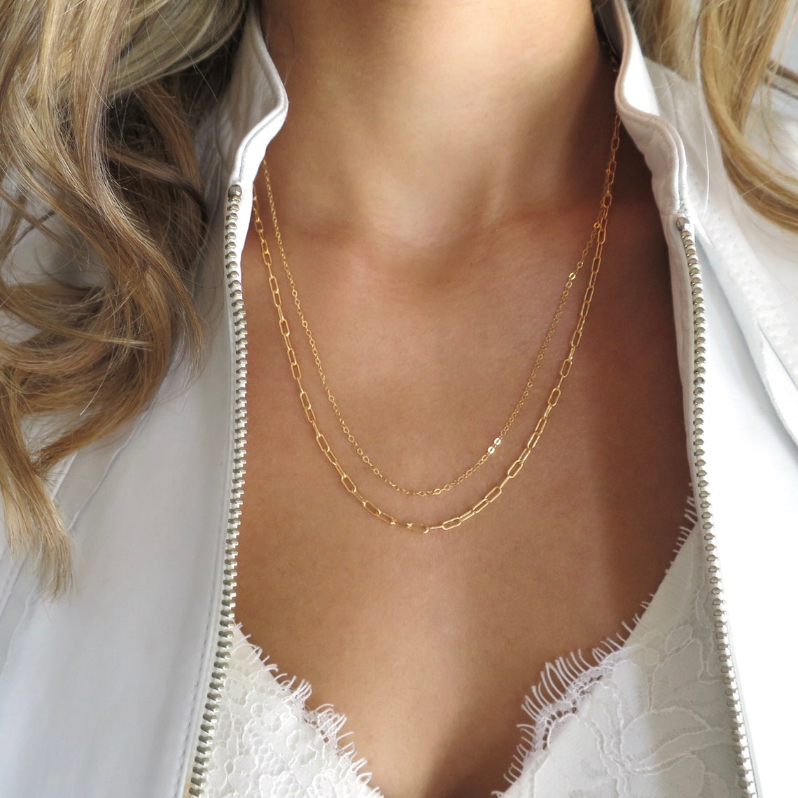 Gold filled Necklace Layering Necklace Paperclip chain Gold Etsy