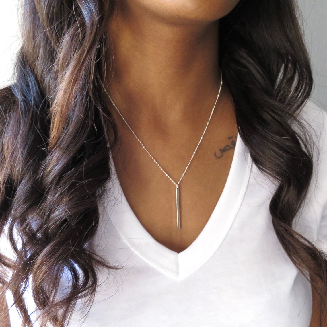 Sterling Silver Drop Bar Necklace Silver Bar Necklace Silver Etsy