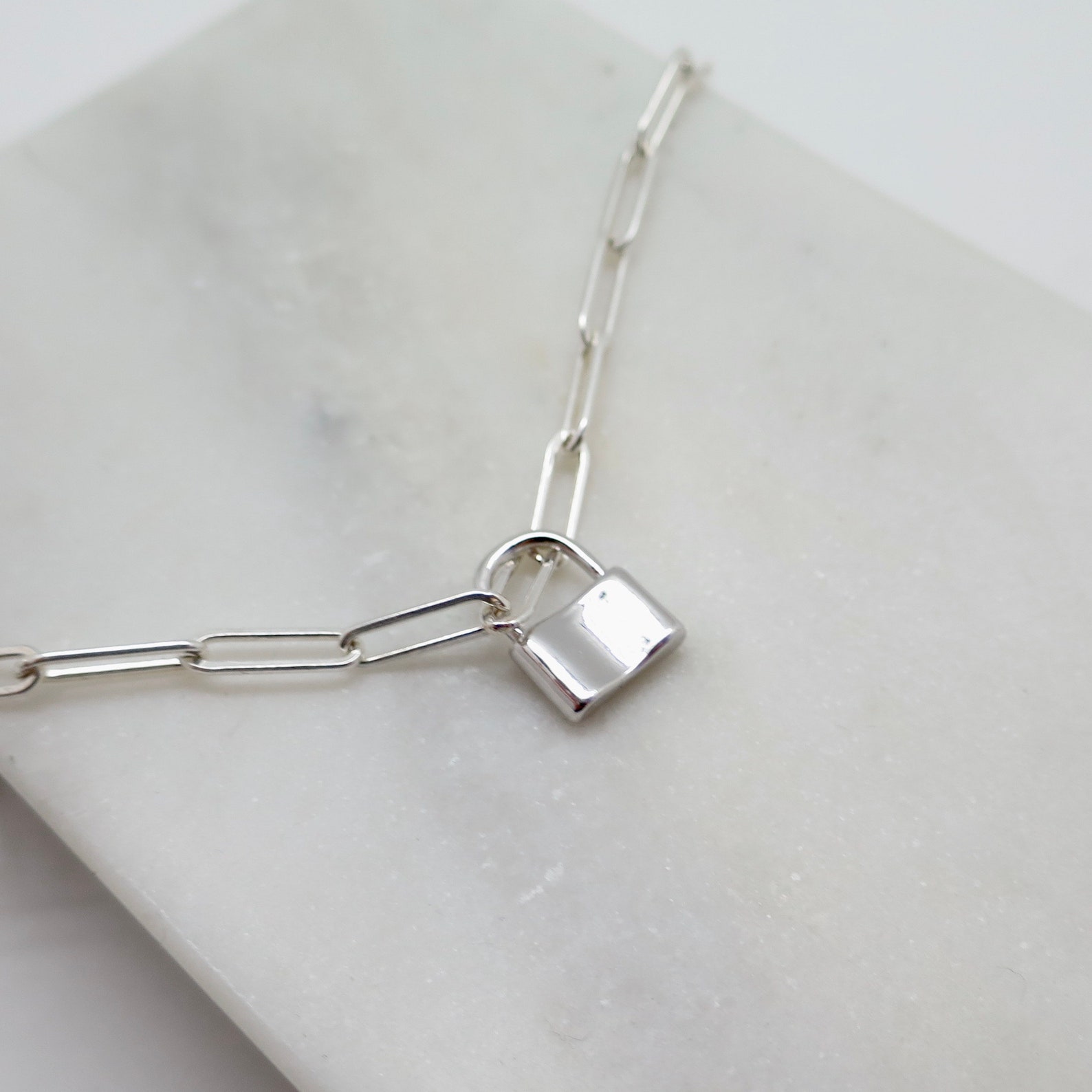 Silver Lock Necklace Paperclip Necklace Paperclip Chain Etsy