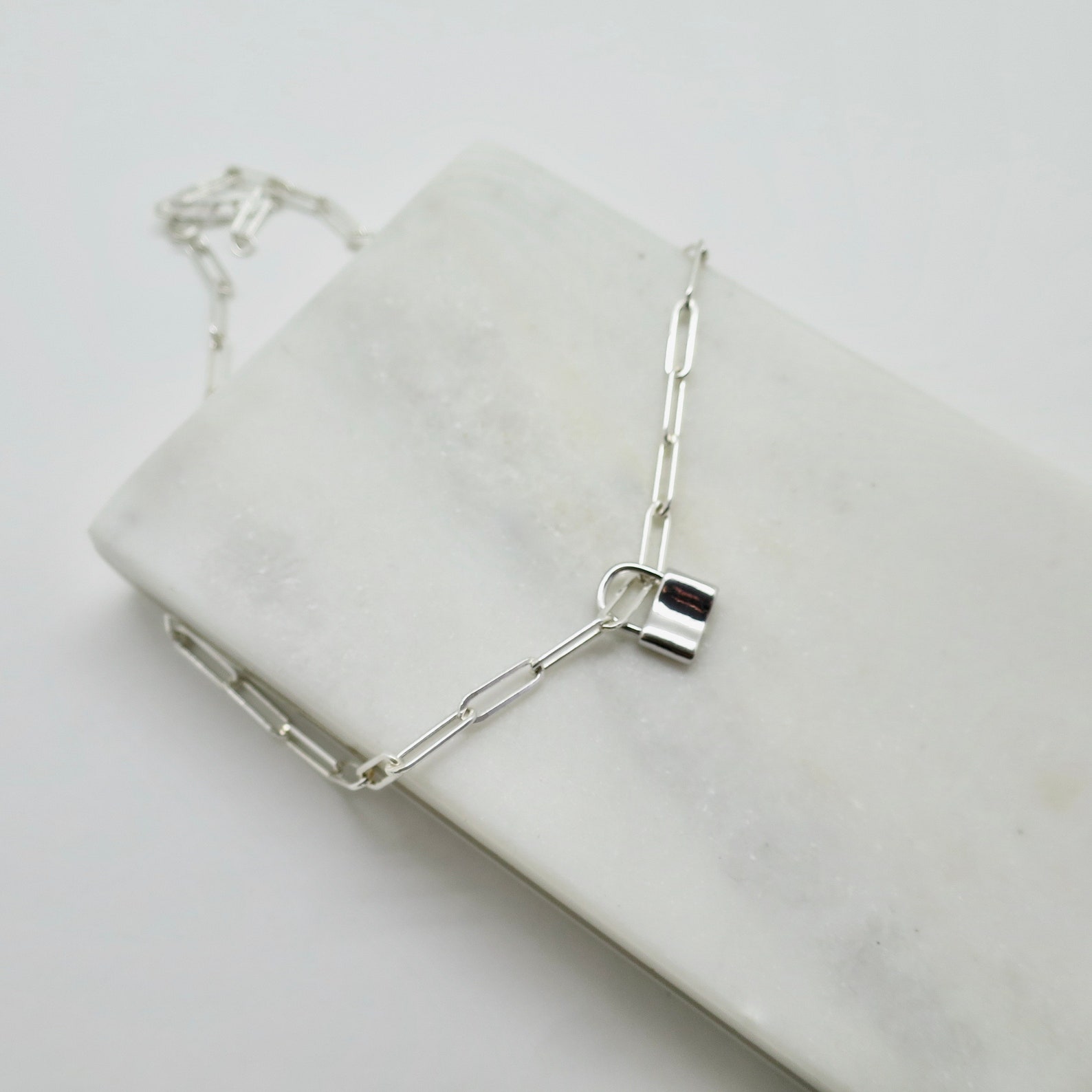 Silver Lock Necklace Paperclip Necklace Paperclip Chain Etsy