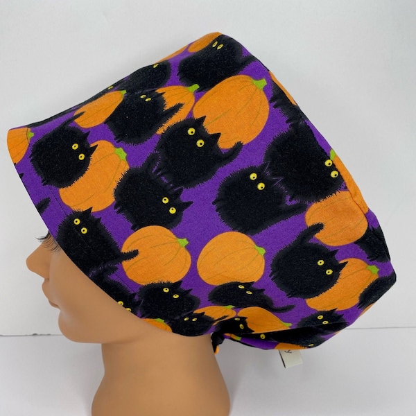 Pumpkin Cat 1, Women's Euro Scrub Cap, Surgical Hat