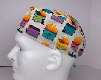 MENS Scrub Cap, Fires, Surgical Hat, guys scrub cap, funny scrub cap