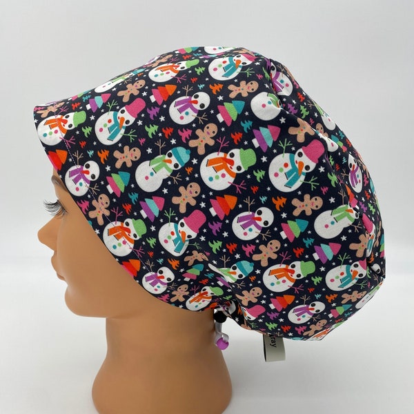 Snow Party, Women's Euro Scrub Cap, Surgical Hat, Cute Scrub Cap