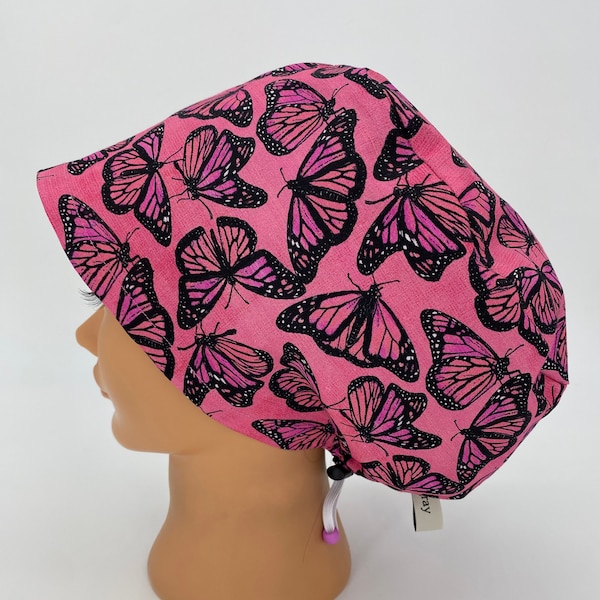 Pink Flight, Cute Women's Euro Style ScrubCap, Pink Butterflies Surgical Hat, Graycapco