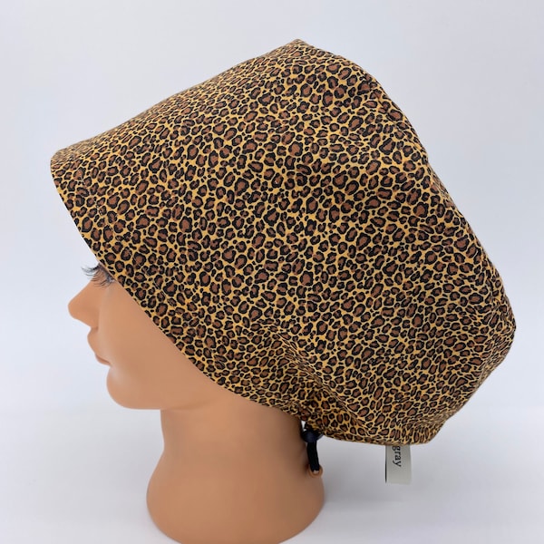 On The Run, Women's Euro Style Scrub Cap, Cute Micro Cheetah Print Surgical Cap, Graycapco