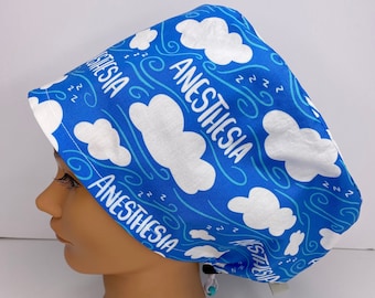 Different size NOT available, Anesthesia ZZZ, Women's Euro Scrub Cap, Surgical Hat, Cute Scrub Cap, CRNA