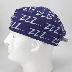 MENS Funny Scrub Cap, Navy Blue Surgical Hat, Anesthesia Humor Scrub Cap, ZZZ M2