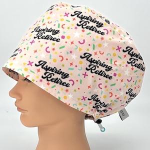Retiree, Women's Funny Euro Style Scrub Cap, Cute Peachy Beige Geometric Shapes Stars Circle Triangle Surgical Operating Room Hat, Graycapco
