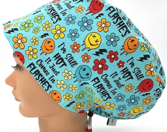 Different size NOT available, Funny Scrub Cap Women's Euro Surgical Hat, Hot Flash 2