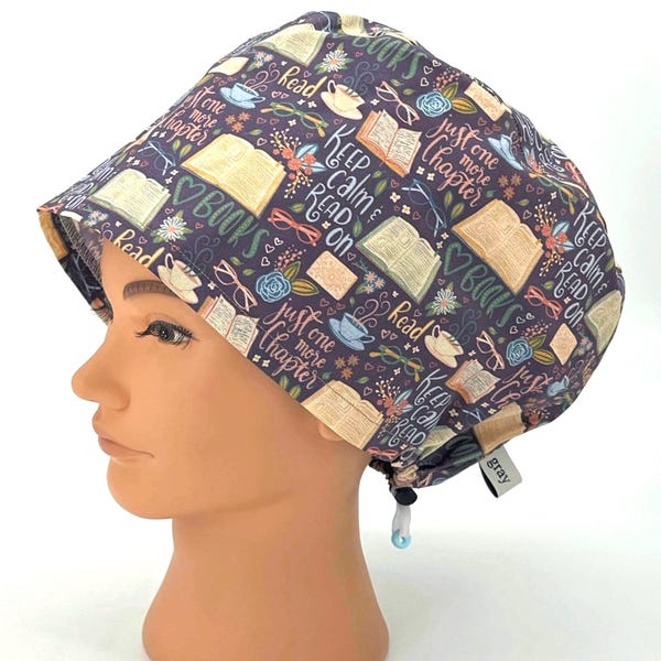Book Lover Scrub Cap Womens Euro Surgical Hat Trendy For Bookworms Nurse CRNA CST RNFA Surgeon Love Reading, Fable