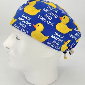 MENS Funny Duck Scrub Cap, Blue Surgical Hat