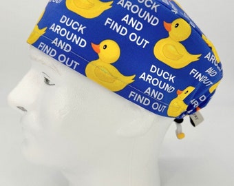 MENS Funny Duck Scrub Cap, Blue Surgical Hat