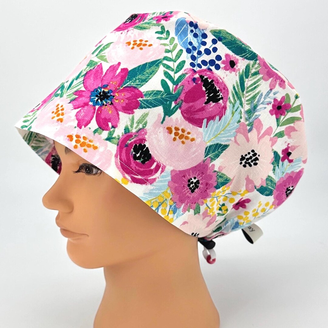 Pretty in Pink Floral, Women's Euro Scrub Cap, Surgical Hat - Etsy