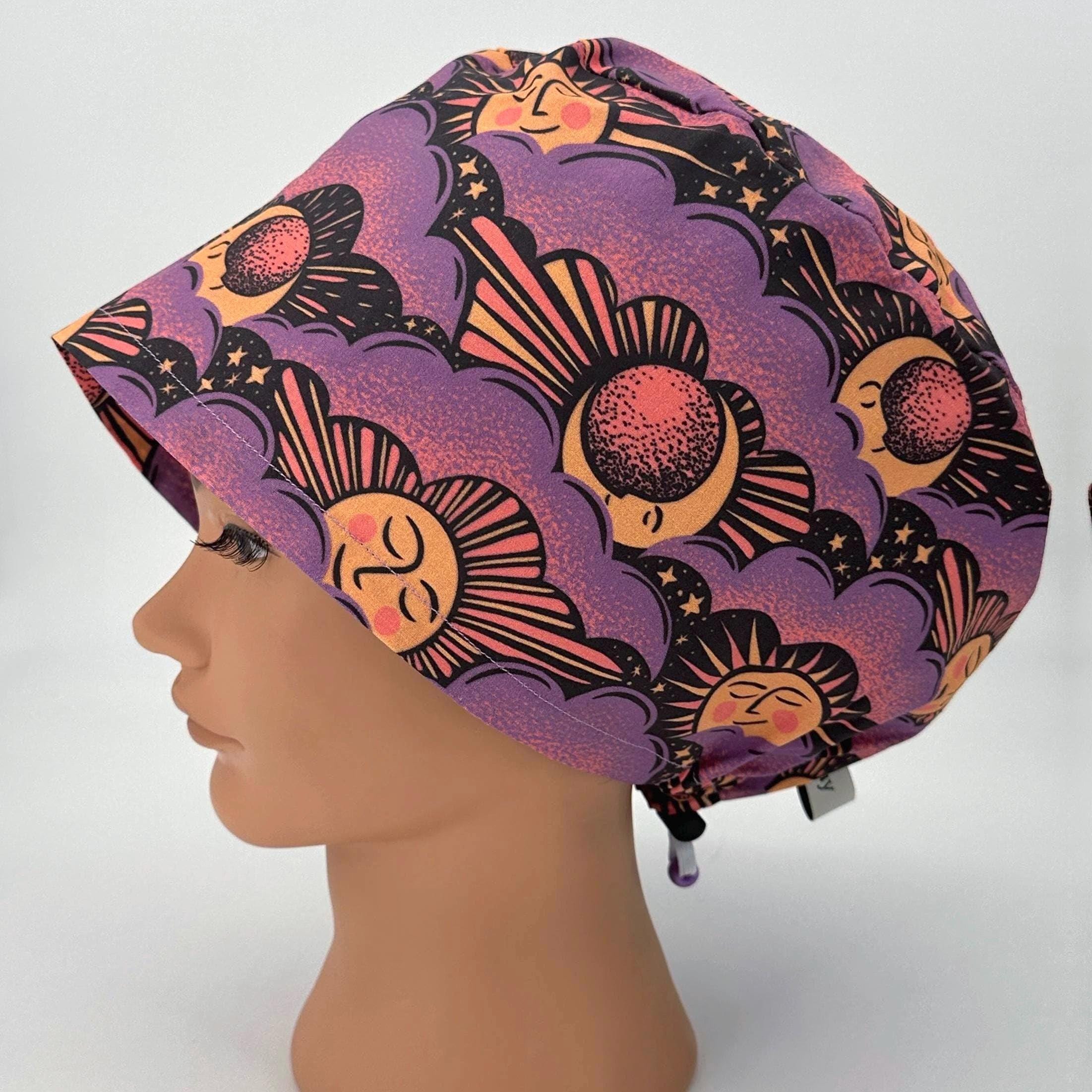 Jolie casquette de gommage céleste pour femme, bonnet chirurgical européen avec soleil et lune pour infirmière CRNA Scrub, chirurgien RNFA, Esme