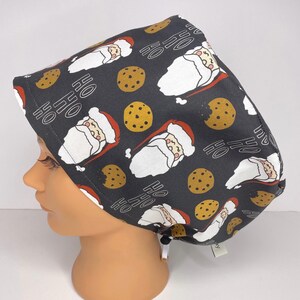 Different size NOT available, Women&#39;s Euro Scrub Cap Surgical Hat, Santa’s Cookies