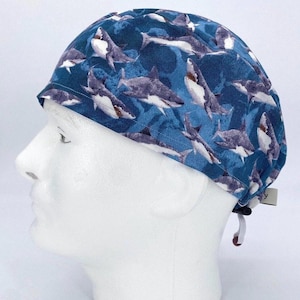 MENS Scrub Cap, Blue Medical Surgical Hat, Sharky