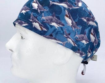 MENS Scrub Cap, Blue Medical Surgical Hat, Sharky