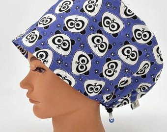 Women's Euro Scrub Cap, Blue Medical Operating Room Surgical Hat For Nurse Scrub CRNA Surgeon Veterinary Dental, Graycapco, Pandas