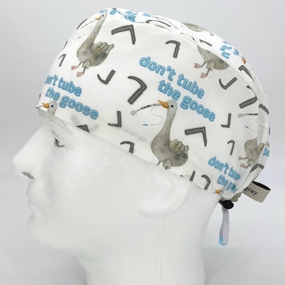 MENS Funny Scrub Cap, White Surgical Hat, Anesthesia Intubation Humor Scrub Cap, Goose Scrub Hat