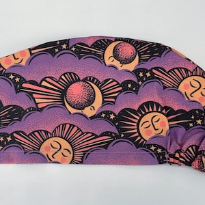 Cute Celestial Scrub Cap Womens Euro Surgical Hat With Sun And Moon For Nurse CRNA Scrub RNFA Surgeon, Esme image 3