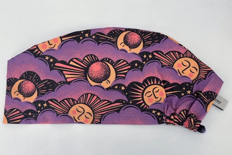 Cute Celestial Scrub Cap Womens Euro Surgical Hat With Sun And Moon For Nurse CRNA Scrub RNFA Surgeon, Esme image 3
