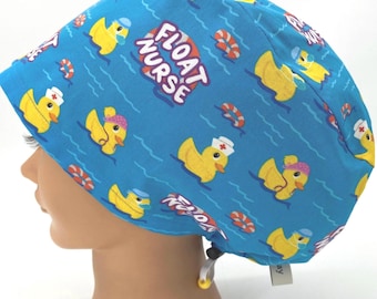 Funny Scrub Cap Women’s Euro Surgical Hat With Ducks, Float RN