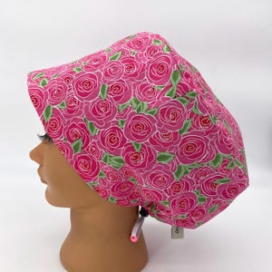 Women's Floral Euro Scrub Cap Pink Surgical Hat, Rosalee